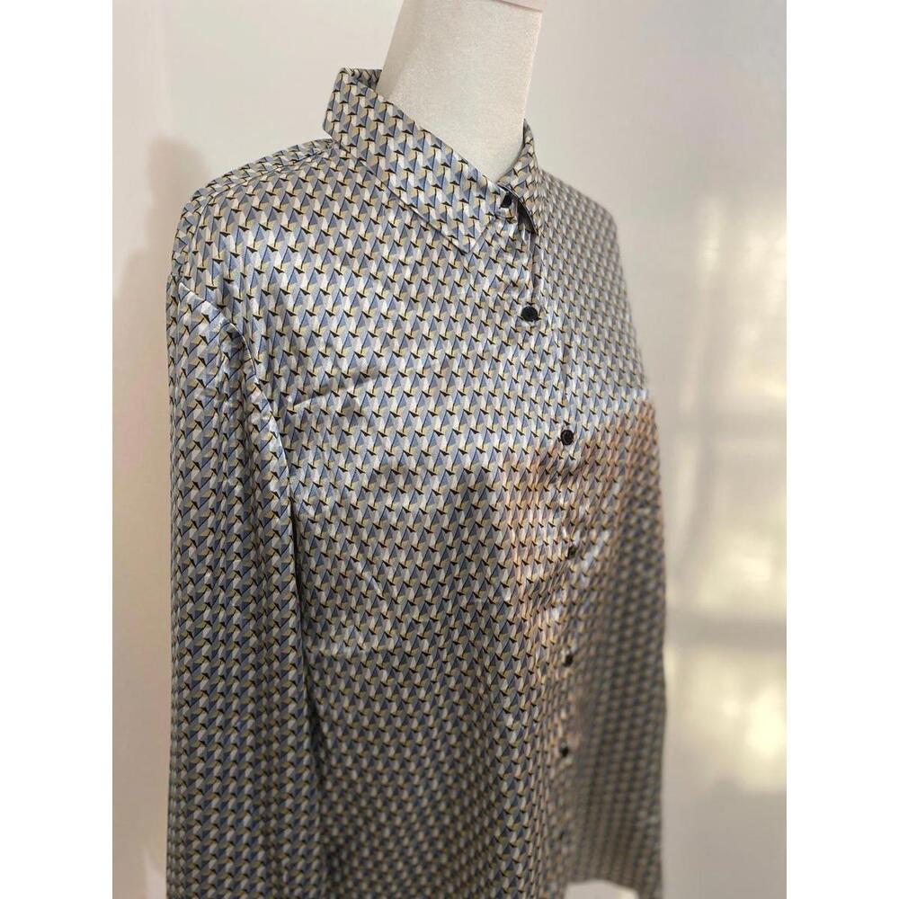 Geometric Print Button-Up Shirt -Large-New(0046)